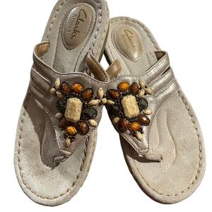 Clarks Women's Sandals with Beaded Accents - Cream and Brown